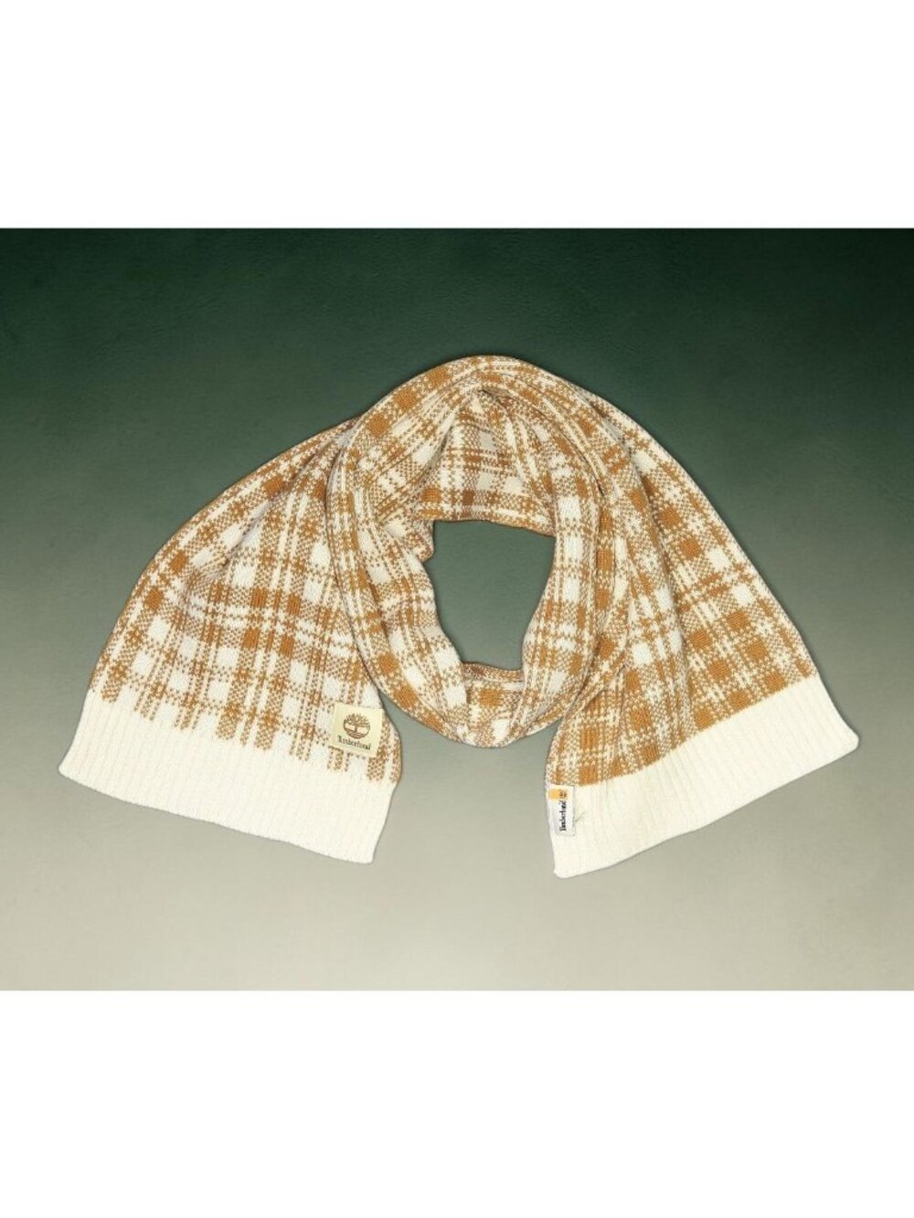 TIMBERLAND Tan Cream Plaid Scarf NEW NWOT
